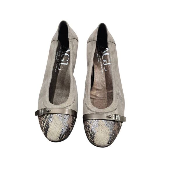 AGL Attilio Giusti Leombruni Ballets Flats Women's 8.5 Silver Snake Skin Cap Toe - Picture 1 of 9